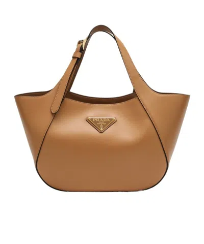 Prada Medium Logo Handbag In Brown