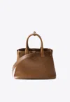 Prada Medium Logo Leather Top Handle Bag In Brown