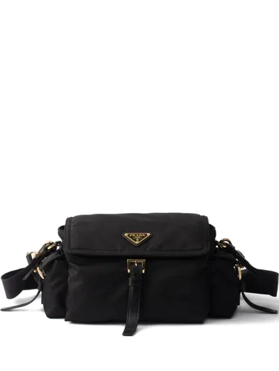 Prada Medium Logo-plaque Shoulder Bag In Black