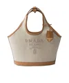 Prada Triangle Shape Canvas Handbag With Leather Trim In Nude