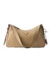 Prada Medium Aimee Zip Leather Shoulder Bag In Sand-colored