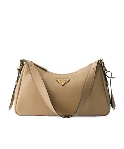 Prada Medium Logo Shoulder Bag In Sand-colored