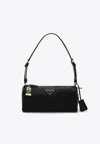 Prada Medium Logo Shoulder Bag With Branded Padlock In Black