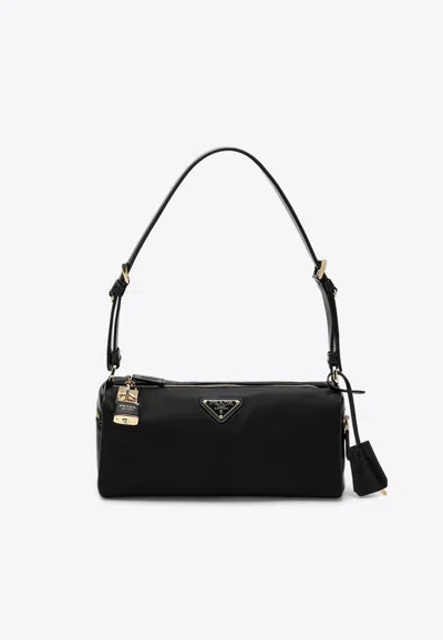 Prada Medium Logo Shoulder Bag With Branded Padlock In Black