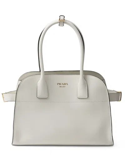 Prada Womens White Foiled-logo Medium Leather Top-handle Bag