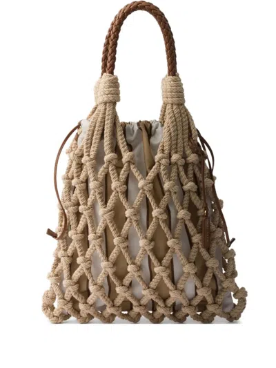 Prada Medium Macramé Tote Bag In Neutrals