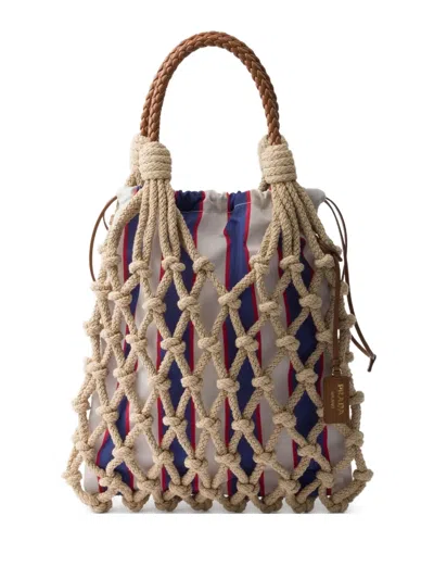 Prada Medium Macramé Tote Bag In Neutrals