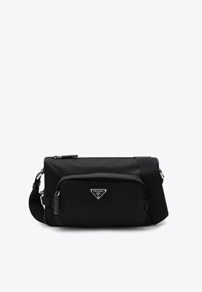 Prada Medium Messenger Bag With Triangle Logo In Black
