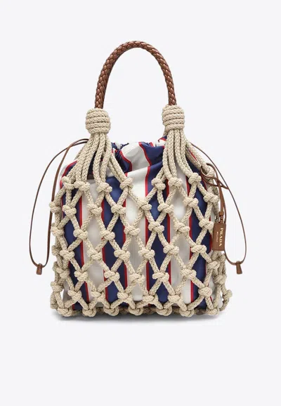 Prada Medium Noué Macramé Tote Bag In Beige