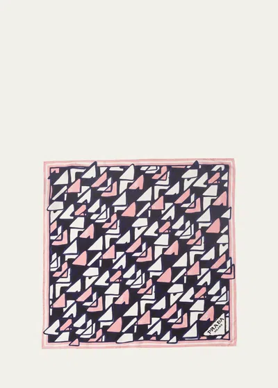 Prada Silk Triangle Print Skinny Scarf In Pink Multi