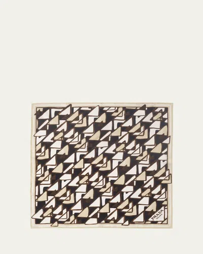 Prada Medium Printed Silk Scarf In F0q1i Nero Vaniglia