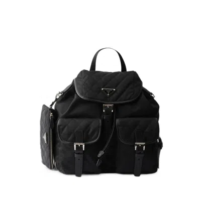 Prada Medium Quilted Re-nylon Backpack With Saffiano Leather Trim In Black