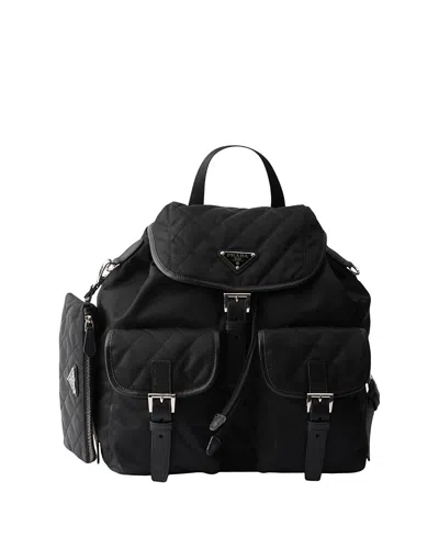 Prada Medium Quilted Re-nylon Backpack With Saffiano Leather Trim In Black