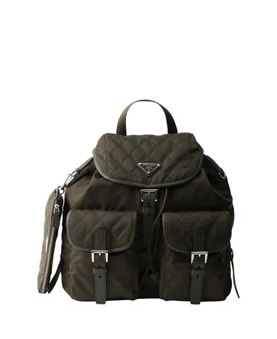 Prada Medium Quilted Re-nylon Backpack With Saffiano Leather Trim In Burgundy