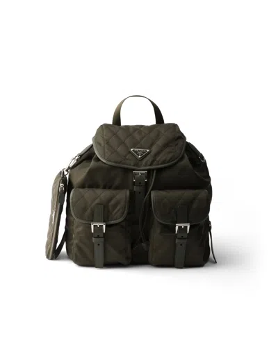 Prada Medium Quilted Re-nylon Backpack With Saffiano Leather Trim In Forest