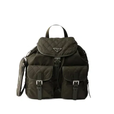 Prada Medium Quilted Re-nylon Backpack With Saffiano Leather Trim In Green