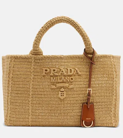 Prada Medium Raffia-effect Shopper In Sand