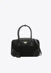 Prada Re-edition 1978 Re-nylon And Saffiano Medium Black Top Case In Black