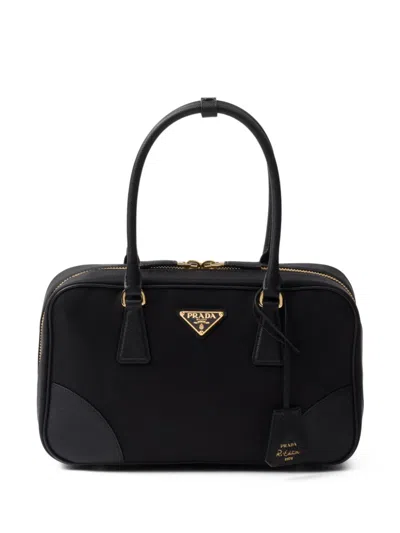 Prada Re-edition 1978 Medium Re-nylon And Saffiano Leather Two-handle Bag In Black