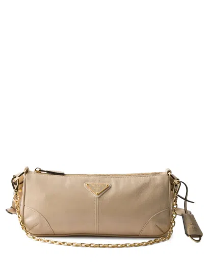 Prada Small Re-edition 2002 Leather Shoulder Bag In Travertine