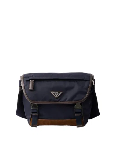 Prada Medium Re-nylon And Leather Shoulder Bag In Black