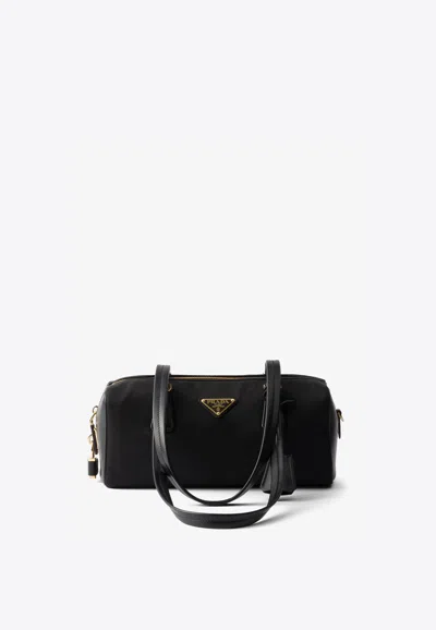 Prada Medium Re-nylon And Leather Shoulder Bag In Black