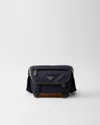 Prada Medium Re-nylon And Leather Shoulder Bag In Blue/coffee