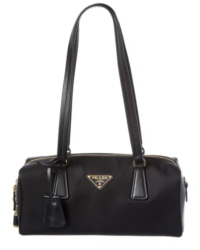 Prada Medium Re-nylon & Leather Top Handle Shoulder Bag In Black