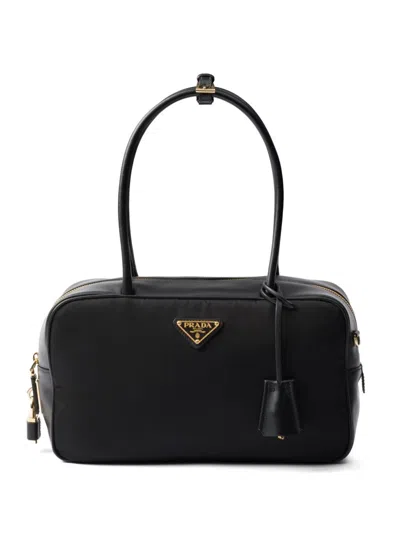 Prada Medium Re-nylon And Leather Tote Bag In Black