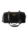 Prada Women Re-nylon And Leather Medium Top-handle Bag With Padlock In Black