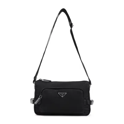 Prada Medium Re-nylon And Saffiano Leather Shoulder Bag In Black