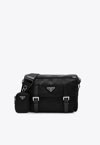Prada Medium Re-nylon Crossbody Bag In Black