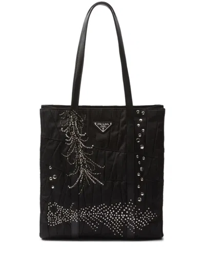 Prada Medium Re-nylon Patchwork Tote Bag In Black