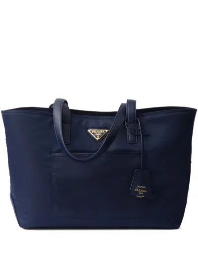 Prada Medium Re-nylon Tote Bag In Blue