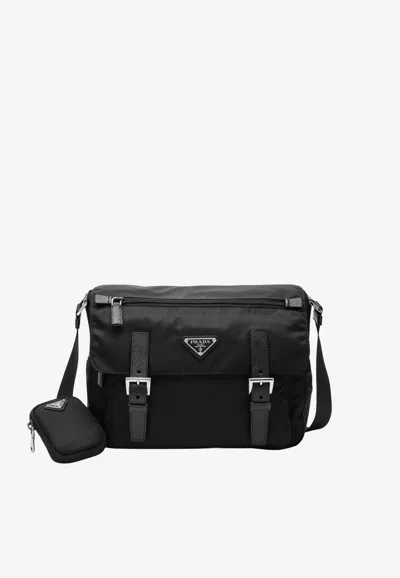 Prada Medium Re-nylon Crossbody Bag In Black