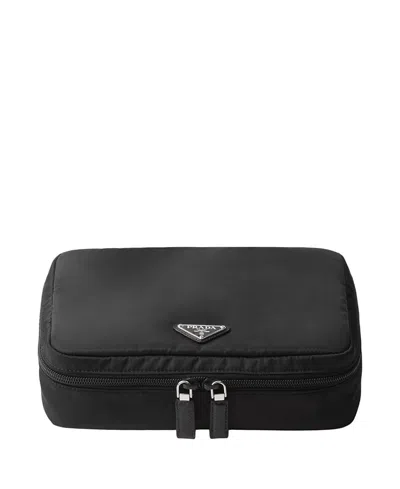 Prada Medium Re-nylon Zipper Pouch In Black