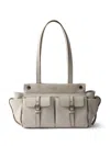 Prada Route Medium Leather Tote Bag In Gray
