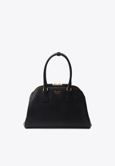 Prada Womens  Logo-embossed Medium Saffiano Leather Tote Bag In Black