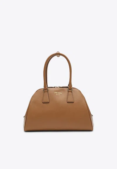 Prada Medium Saffiano Leather Top Handle Bag In Caramel