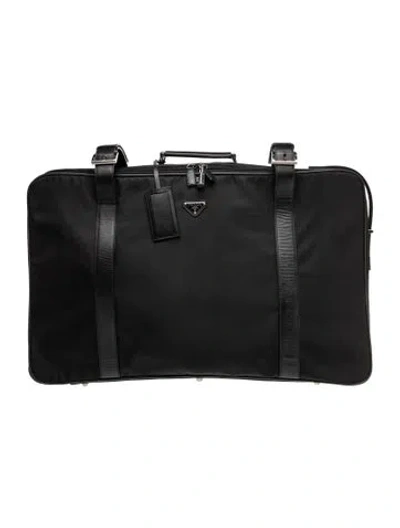 Pre-owned Prada Medium Saffiano-trimmed Tessuto Rolling Suitcase In Black
