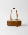 Prada Medium Shearling Leather Tote Bag In Cognac/natural