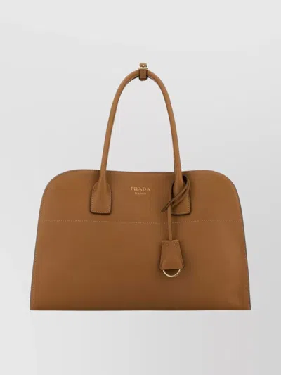 Prada Medium Shopping Bag Featuring Top Handles In Brown