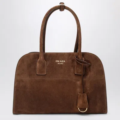 Prada Medium Shopping Bag In Cacao Colour Suede Women