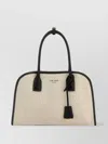 Prada Sand Canvas Medium Shopping Bag In Black