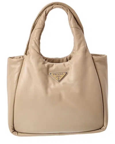 Prada Medium Soft Leather Tote In Neutral