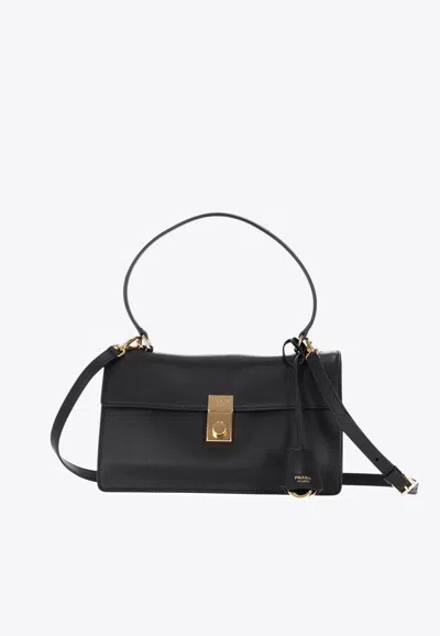 Prada Medium Soft Sound Leather Shoulder Bag In Black