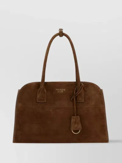 Prada Medium Structured Shopping Bag With Suede Finish