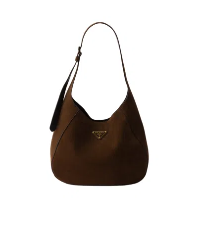 Prada Medium Suede Shoulder Bag In Brown