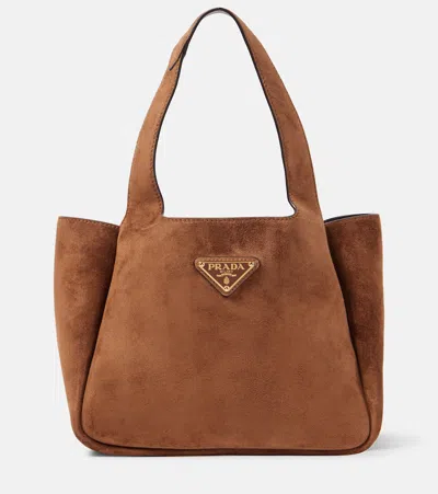 Prada Medium Suede Shoulder Bag In Brown