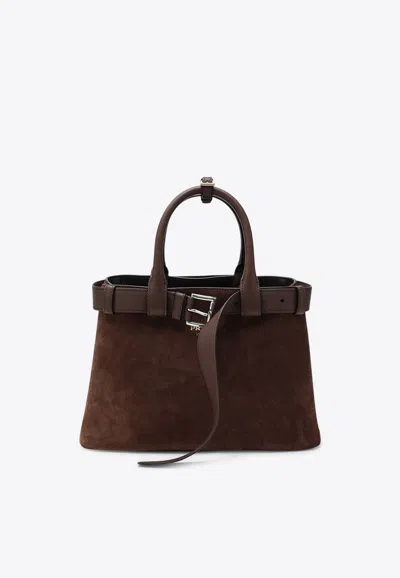 Prada Medium Suede Top Handle Bag In Brown